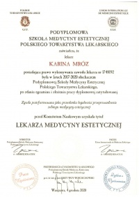 zaświadczenie nadanie tytułu lekarza medycyny estetycznej