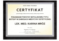 certyfikat Podawanie toksyny botulinowej typ A