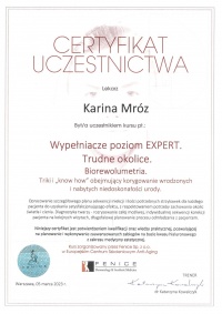 certyfikat Wypełniacze poziom ekspert