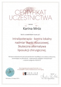 certyfikat Intralipoterapia - kontra lokalny nadmiar tkanki tłuszczowej