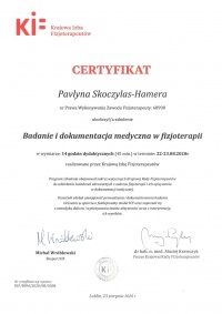 certyfikat Badanie i dokumentacja medyczne w fizjoterapii