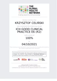 certyfikat Ich good clinical practice E6 (R2)