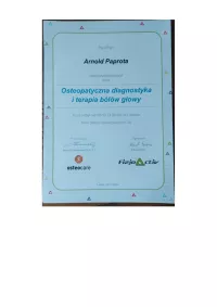 certyfikat Osteopatyczna diagnostyka i terapia bólów głowy