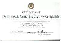 certyfikat Osocze bogatopłytkowe i fibryna bogatopłytkowa rok 2018