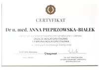 certyfikat Osocze bogatopłytkowe i fibryna bogatopłytkowa rok 2020