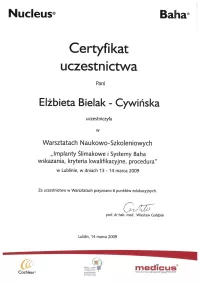 certyfikat implanty slimakowe i systemy baha wskazania, kryteria kwalifikacyjne, procedura