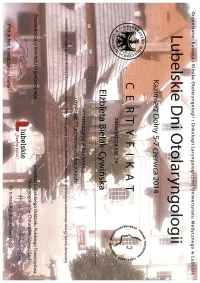 certyfikat Lubelskie Dni Otolaryngologii