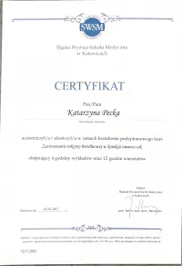 certyfikat Zastosowanie toksyny botulinowej w korekcji zmarszczek