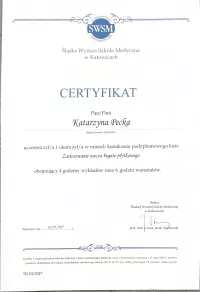 certyfikat Zastosowanie osocza bogato płytkowego