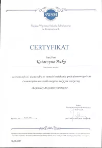 certyfikat Laseroterapia i inne źródła energii w medycynie estetycznej