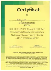 Certyfikat Nadwaga i otyłość - trening zdrowia