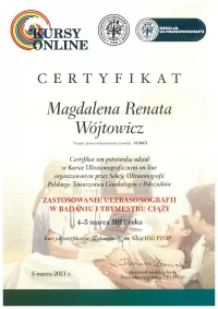 certyfikat Zastosowanie ultrasonografii w badaniu pierwszego trymestru ciąży