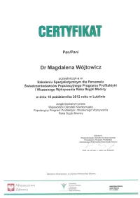 certyfikat Populacyjny program Profilaktyki i Wczesnego Wykrywania raka Szyjki Macicy