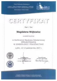 certyfikat Immunoterapia w ginekologii i połoznictwie