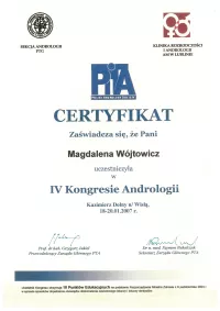 certyfikat IV kongres andrologii