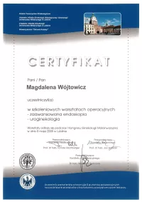 certyfikat warsztaty operacyjne - zaawansowana endoskopia, uroginekologia 8 maja 2008