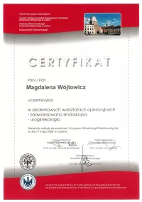 certyfikat warsztaty operacyjne - zaawansowana endoskopia, uroginekologia 9 maja 2008