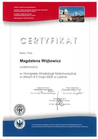 certyfikat 1 Kongres Ginekologii małoinwazyjnej