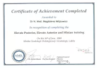 certyfikat Elevate Posterior, Elevate Anterior and Miniarc training
