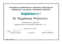 certyfikat zakładania, usuwania i lokalizacji implantu Implanon nxt