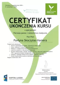 certyfikat Pierwsza pomoc i ratownictwo medyczne