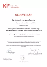 certyfikat Ocena funkcjonalna i prowadzenie dokumentacji medycznej dla pacjentów w wieku rozwojowym