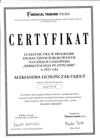 certyfikat dermatologia po dyplomie 2022