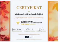 certyfikat konferencja IV bieszczadzkie spotkanie z dermatologią