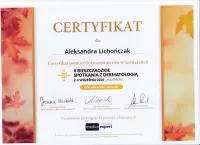 certyfikat konferencja II bieszczadzkie spotkanie z dermatologią