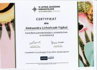 certyfikat VI letnia akademia dermatologii