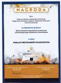 nagroda za pracę skórne działania niepożądane pochodzenia immunologicznego indukowane niwolumabem