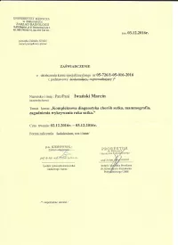 zaświadczenie Kompleksowa diagnostyka chorób sutka, mammografia, zagadnienia wykrywania raka sutka